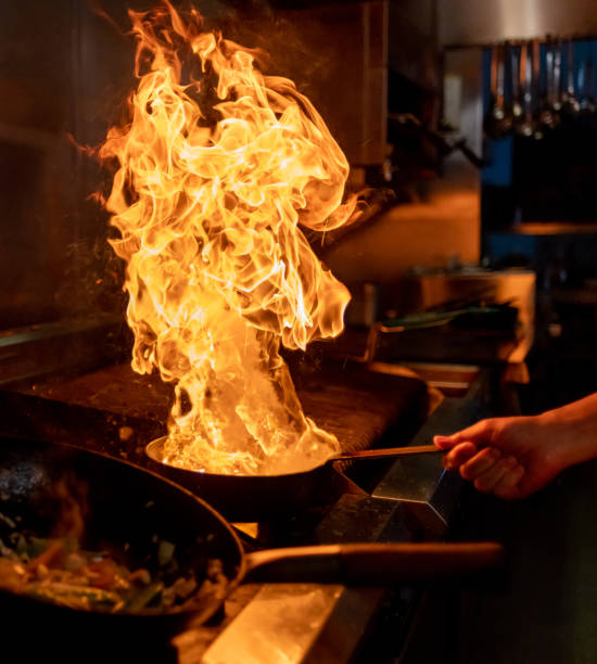 istock Large flames from a frying pan 1155473137