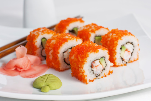 Uramaki sushi at the table