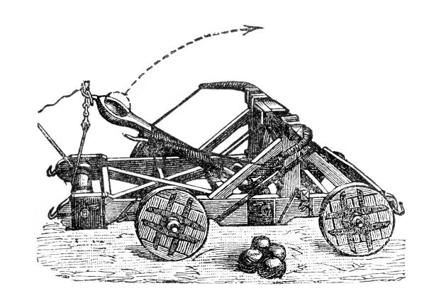 ilustracja urządzenia balistycznego katapulty - proca stock illustrations