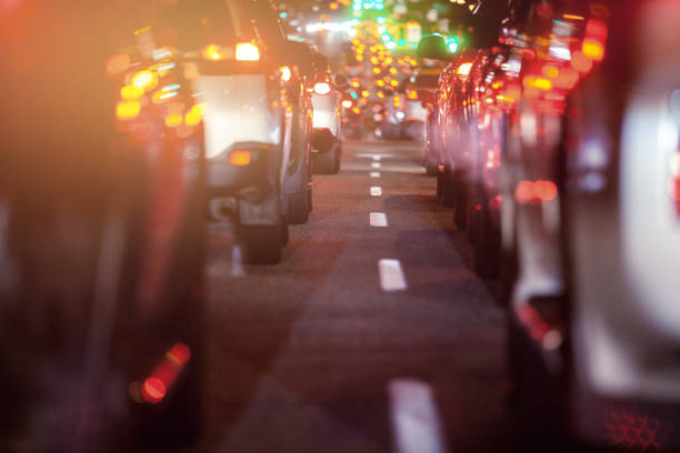 Traffic on Lion's Gate Bridge at night