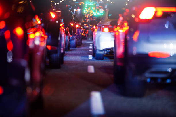 Traffic on Lion's Gate Bridge at night