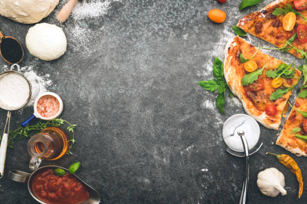 Italian Pizza On Black Concrete Background