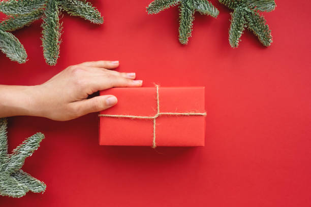 istock Christmas composition.  Background with gift box and decorations. 1155482499