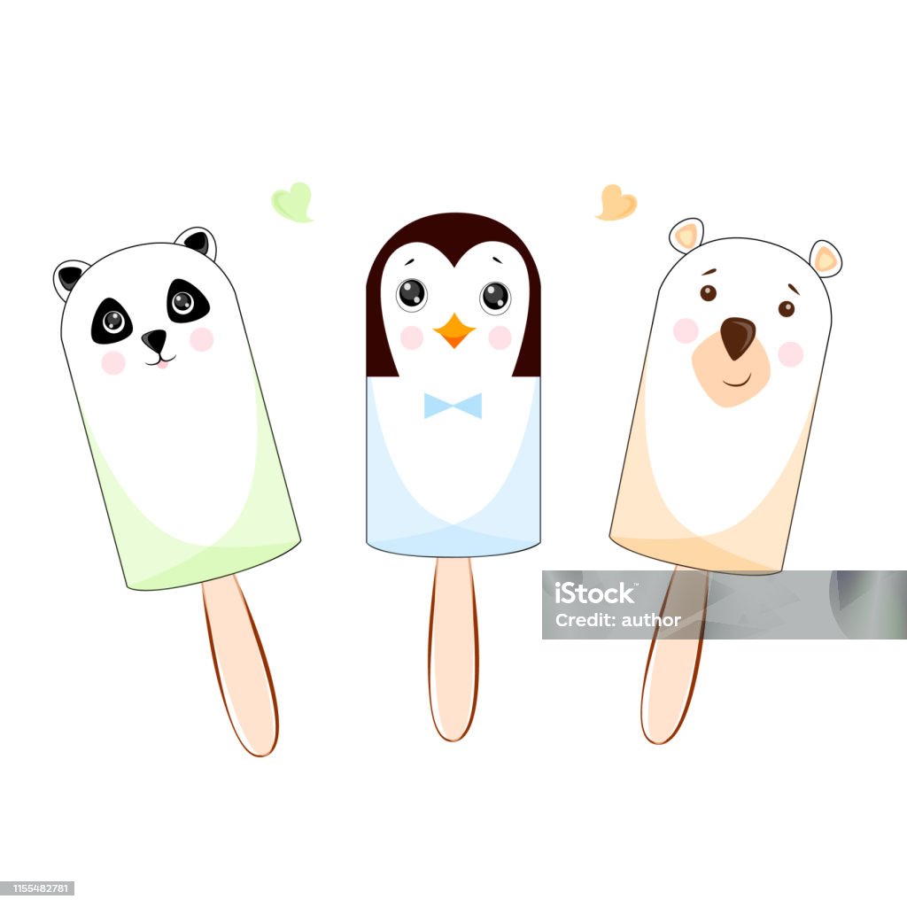 Bộ Kem Trên Một Cây Gậy Hài Hước Động Vật Nhỏ Gấu Trúc Gấu Và Chim ...