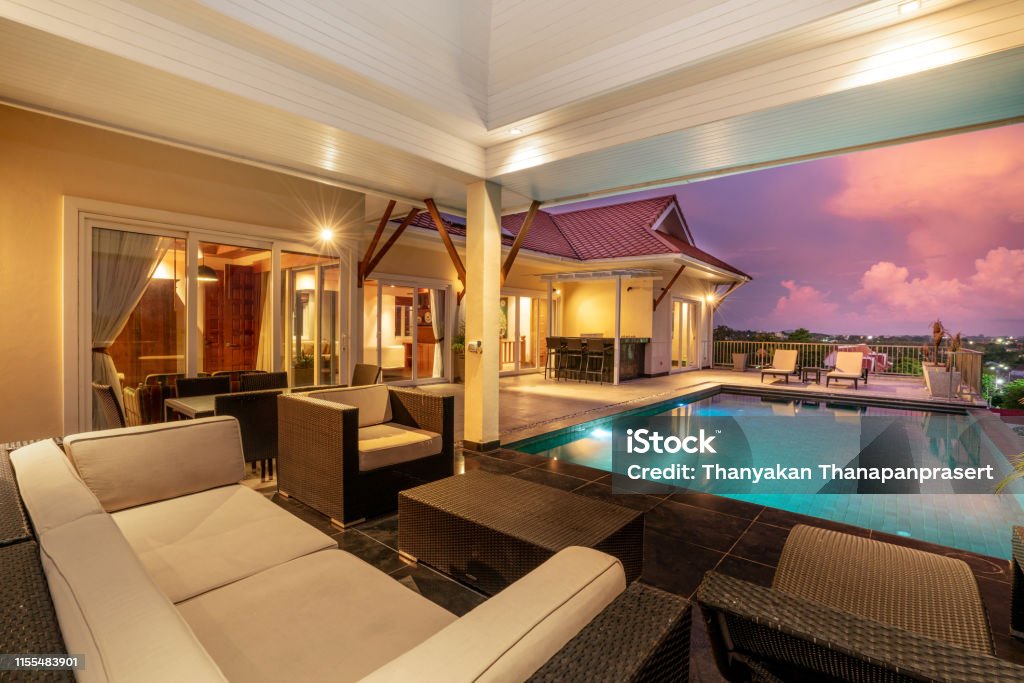 home exterior design pavilion of pool villa Luxury Stock Photo