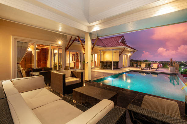 home exterior design pavilion of pool villa stock photo