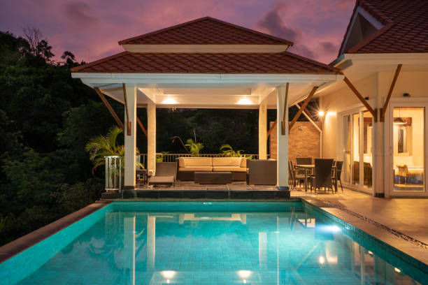 home exterior design pavilion of pool villa stock photo
