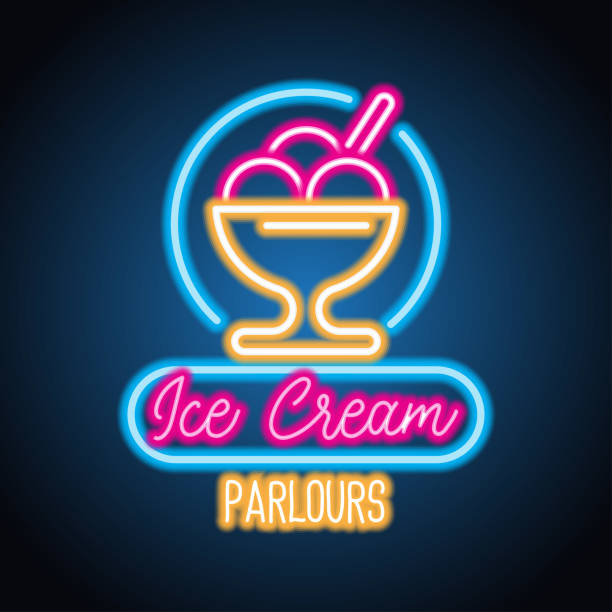 ice cream neon sign for ice cream advertisement ice cream neon sign for ice cream advertisement. vector illustration neon sign ice cream stock illustrations