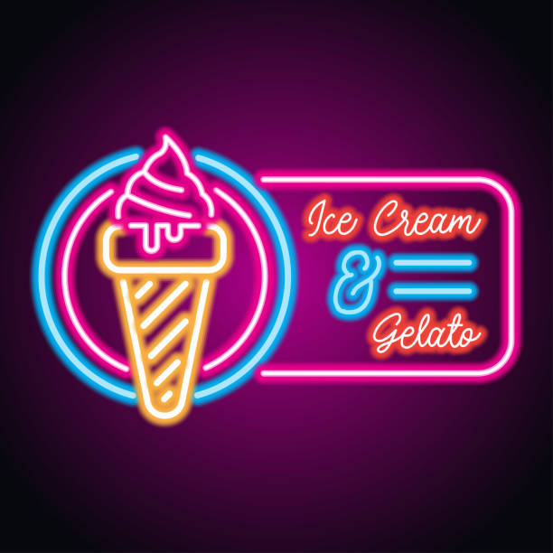 ice cream neon sign for ice cream advertisement ice cream neon sign for ice cream advertisement. vector illustration neon sign ice cream stock illustrations