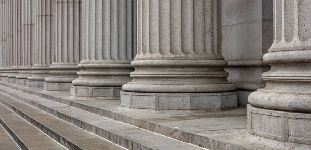 istock Stone pillars row and stairs detail. Classical building facade 1155488045
