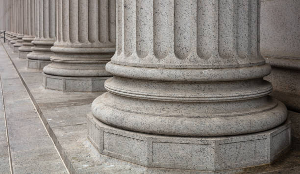 istock Stone pillars row and stairs detail. Classical building facade 1155488049