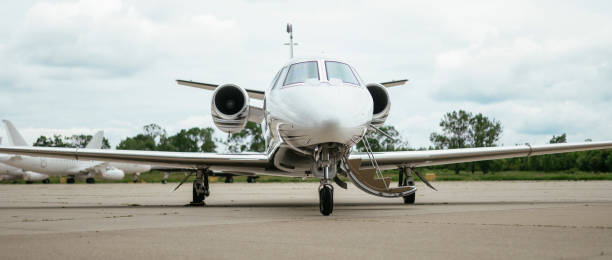 istock Private Jet. Airport. Private Plane. Runaway. Private plane ready for boarding 1155489439