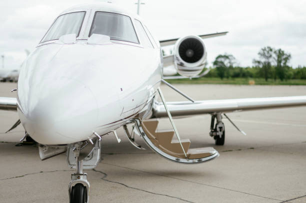 istock Private Jet. Airport. Private Plane. Runaway. Private plane ready for boarding 1155489582