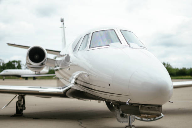 istock Private Jet. Airport. Private Plane. Runaway. Private plane ready for boarding 1155489636