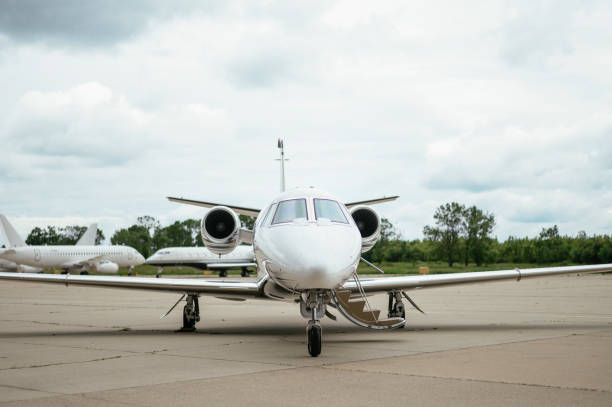 istock Private Jet. Airport. Private Plane. Runaway. Private plane ready for boarding 1155489829