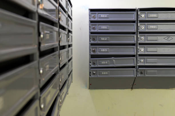 istock Rows of mailboxes in the condo macro 1155489932