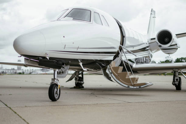 istock Private Jet. Airport. Private Plane. Runaway. Private plane ready for boarding 1155490579