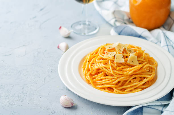 istock Roasted Red Bell pepper pasta with pepper sauce 1155494187