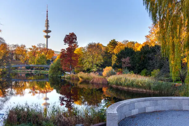 Photo of City park Planten un Blomen at autumn in Hamburg. Germany