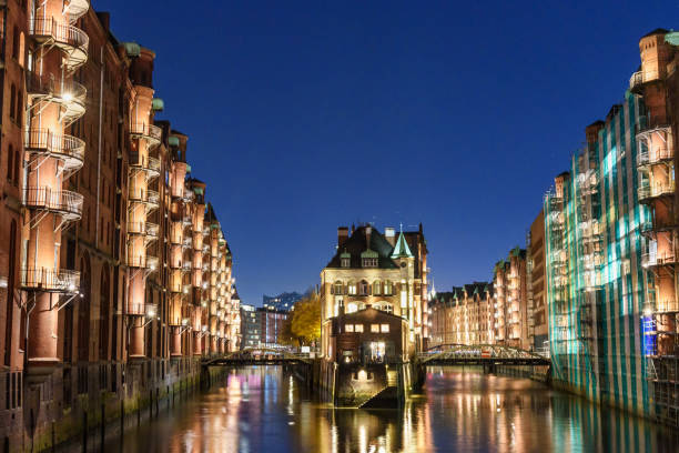 istock Warehouse District or Speicherstadt at night. Hamburg, Germany 1155494468