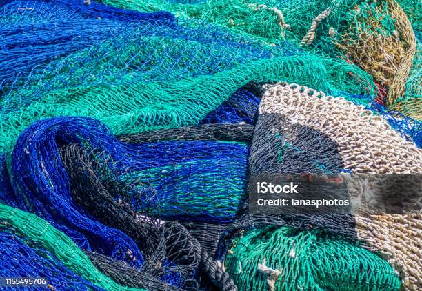 Industrial Fishing Nets Closeup Spain Stock Photo - Download Image Now - Blue, Catch of Fish, Commercial Fishing Net