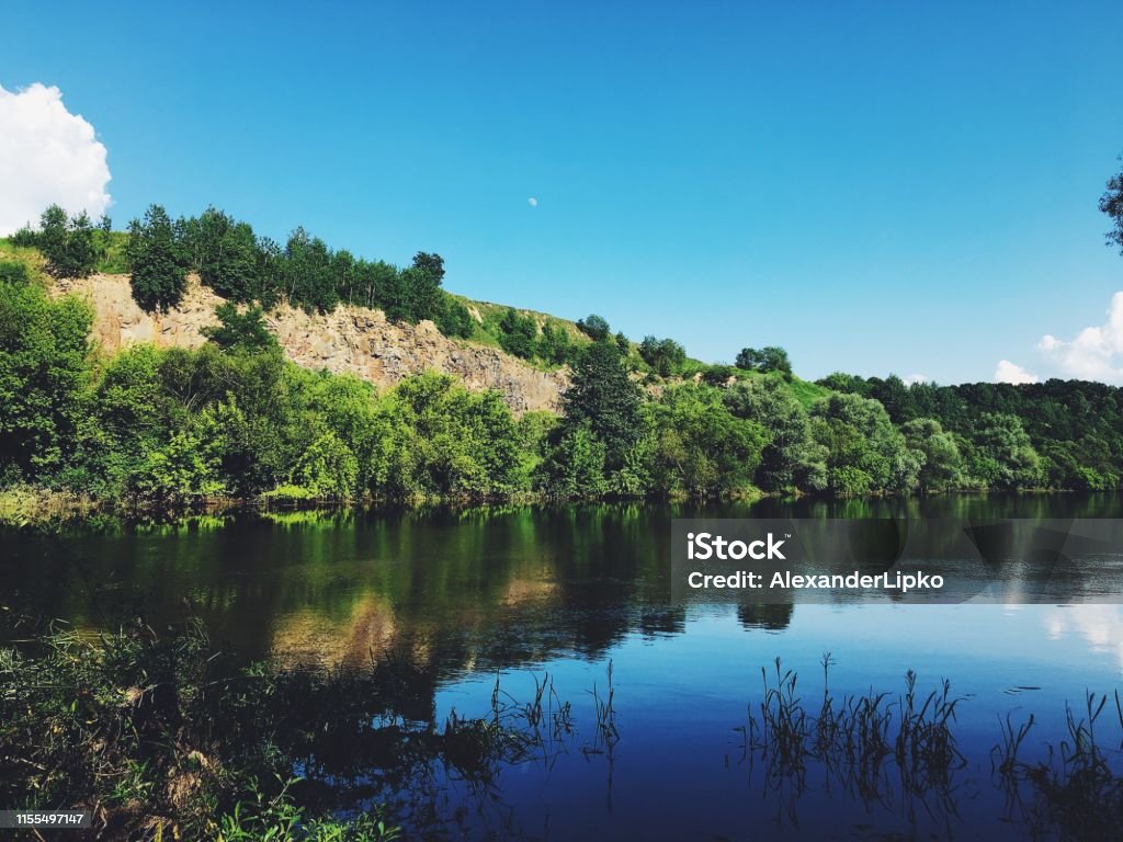 Beautiful landscape with river and forest Beautiful landscape with river and forest. Backgrounds Stock Photo