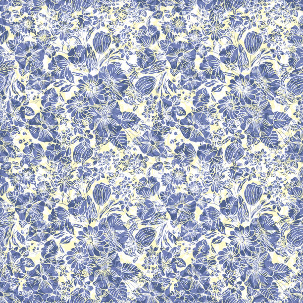 istock Floral seamless pattern with abstract leaves, flowers, petunias and daisies. 1155499309