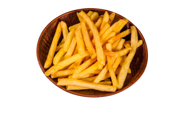 istock Ceramic plate with french fries isolated on a white background 1155500773