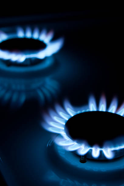 istock Blue flames of gas stove 115550099