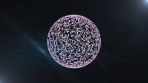 istock Holographic engeneering projection on the sphere emitting in darkness. 1155501266