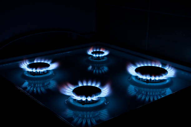 istock Blue flames of gas stove 115550256