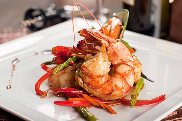 istock delicatessen dish with tiger shrimps 115550479