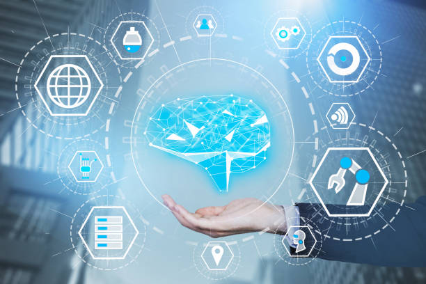 istock Man hand holding smart city hologram 1155508574