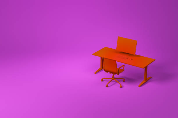 istock Red computer table and chair set on purple 1155508886