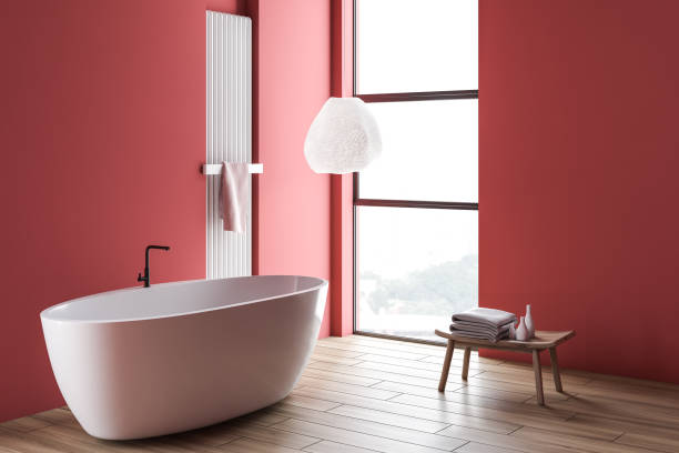 istock Pink bathroom corner with tub 1155508910