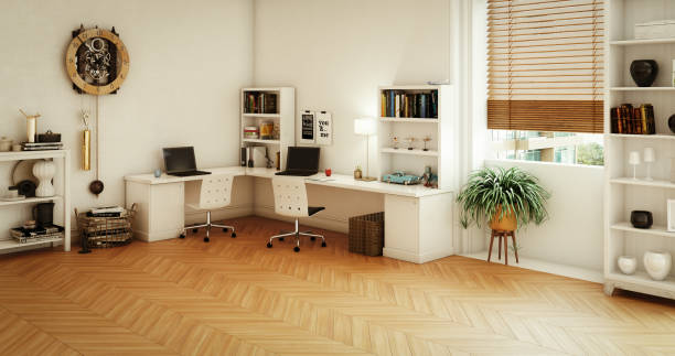 home office moderno - blinds apartment living room contemporary foto e immagini stock