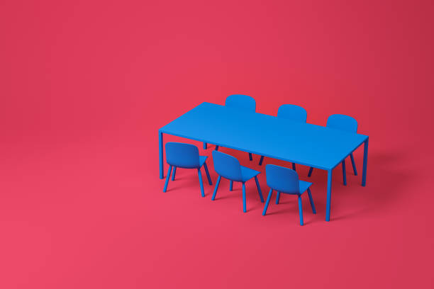 istock Blue dining room furniture set on red 1155509815