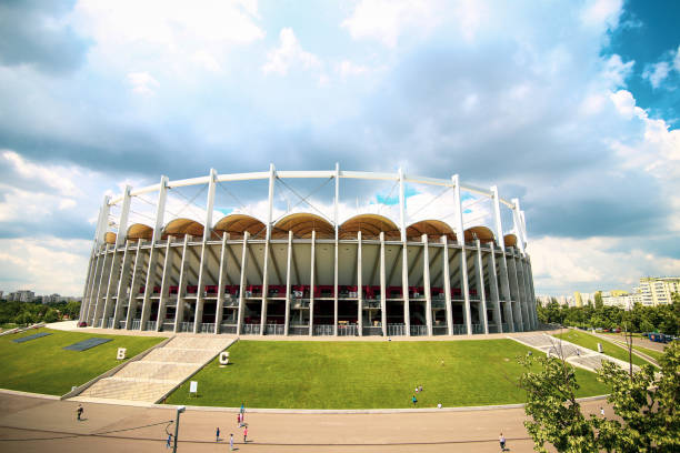 Overview of the building of National Arena Stadium. Bucharest, Romania - May 24, 2019: Overview of the building of National Arena Stadium. bucharest photos stock pictures, royalty-free photos & images
