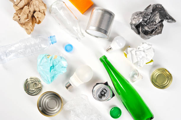 istock Different types of garbage. Plastic, glass, paper, metal. View from above. 1155512979