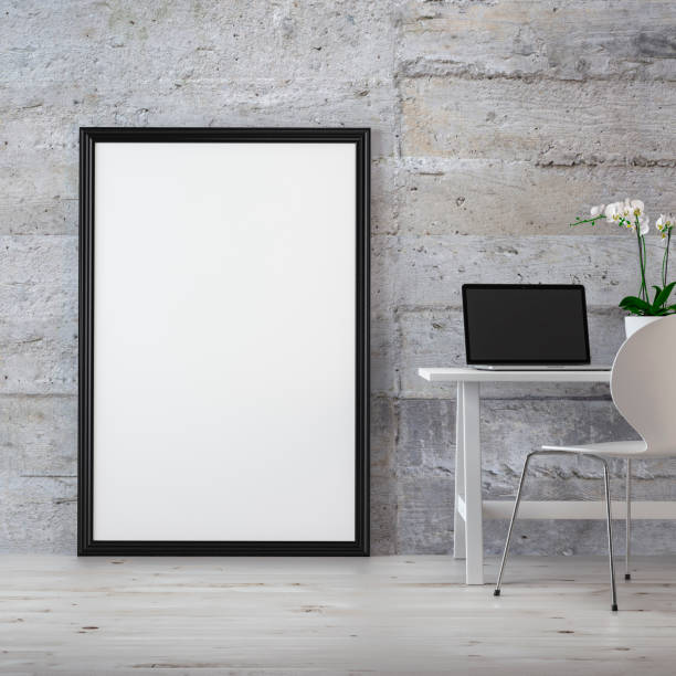 istock Workdesk with decoration, picture frame and copy space 1155515197