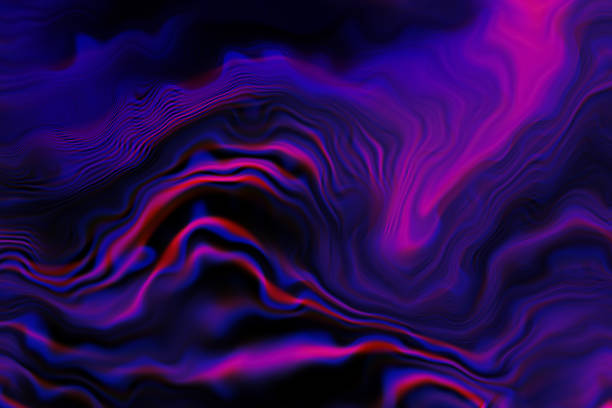 mármol colorido neon wave patrón prisma glitch efecto abstracto fondo oscuro púrpura azul caliente rosa rojo negro degradado textura marbled - letrero de neón fotos fotografías e imágenes de stock