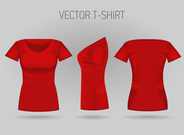 istock Blank women's red t-shirt in front, back and side views. Realistic female sport shirts 1155524970