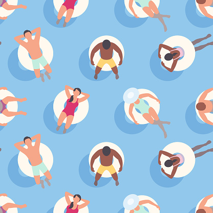 Seamless Summer Background with People relaxing on Inflatable Rings