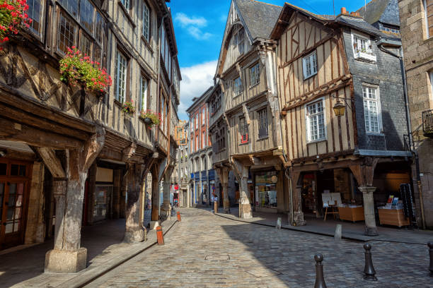 Dinan city, medieval houses in Old Town, Brittany, France stock photo