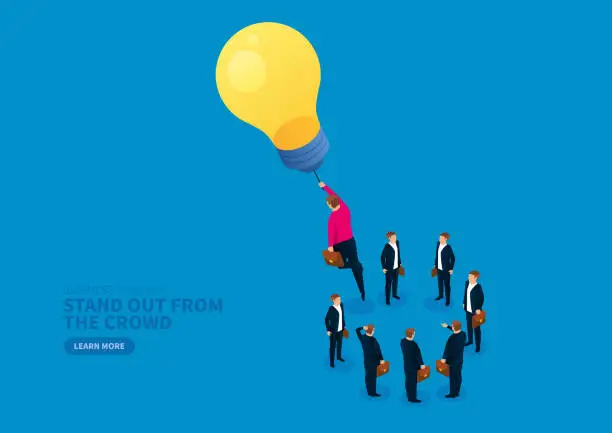 Vector illustration of Light bulb leads businessman to stand out and fly to the sky