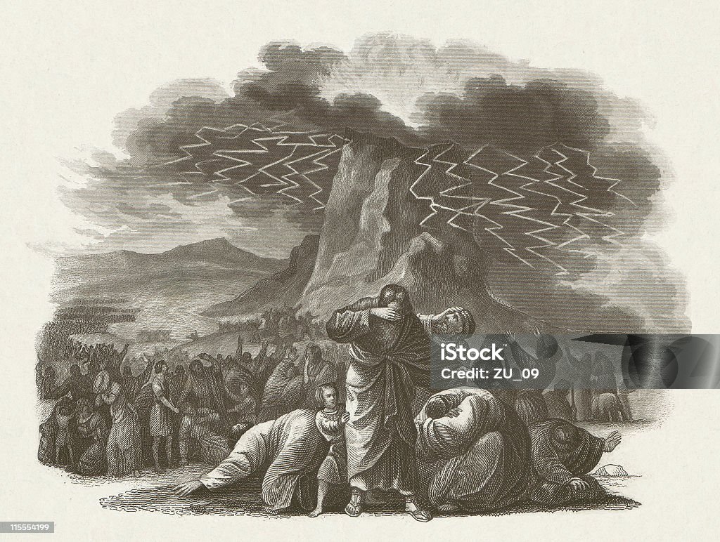 Legislation to Israel at Mount Sinai, steel engraving, published c.1860 The Legislation to Israel at Mount Sinai. Exodus, Chapter 19. Steel engraving, published c. 1860. Mt Sinai stock illustration