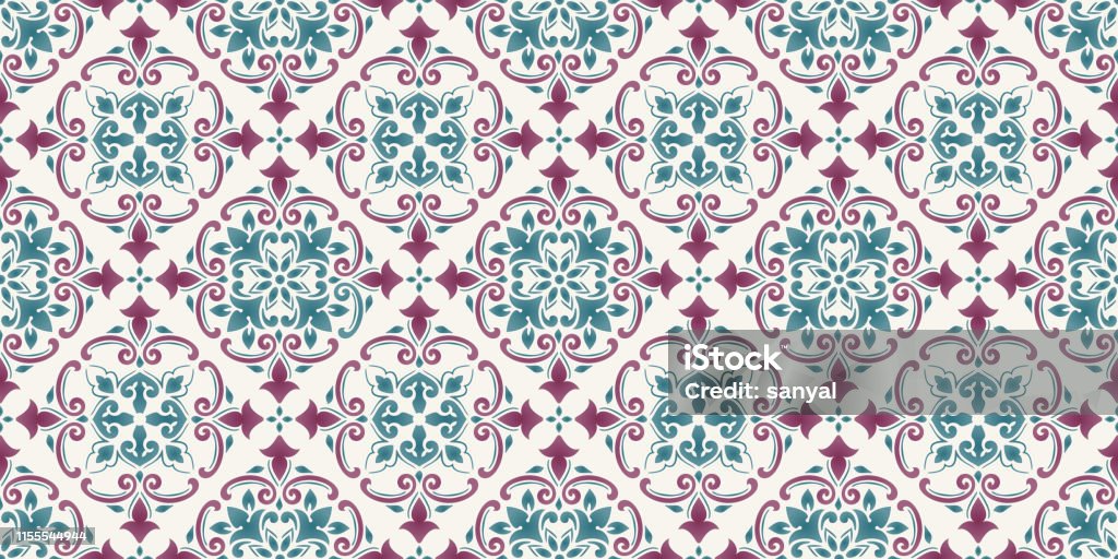 Vector Damask de fondo de patrón sin costuras. Elegante textura de lujo para fondos de pantalla, fondos y relleno de página. El mejor motivo para imprimir en tela o papper - arte vectorial de Antigualla libre de derechos