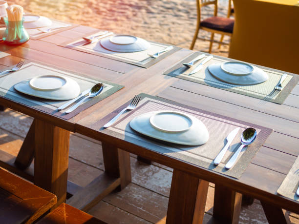 istock Table set on outdoor restaurant on the beach 1155548632