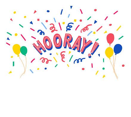 Hooray lettering. Hooray card,vector illustration. The concept of a birthday, a holiday.