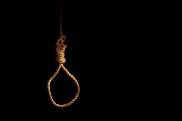 istock Loop of braided rope on a gloomy dark background, failure or suicide concept 1155556090